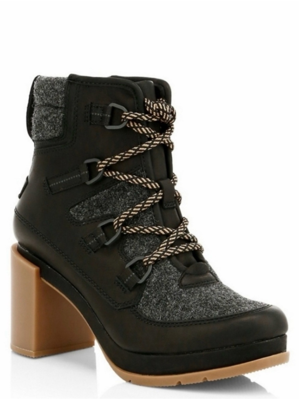 Sorel Black and Brown Lace-Up Block Heel Boots